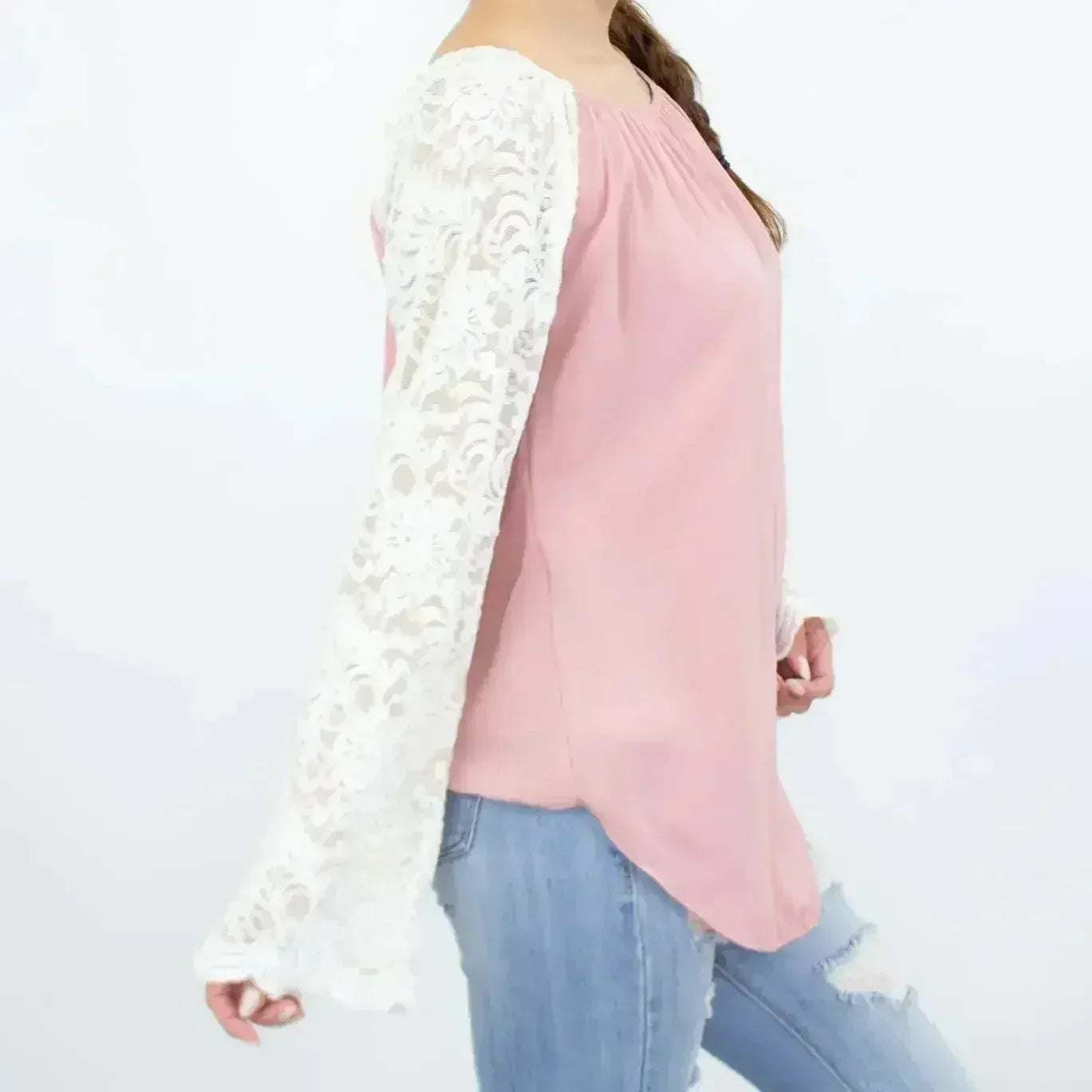 Lace Sleeve Backless Top - Rose | Femstylo Fashion | Made in USA - SJB-DIAMOND ELITES