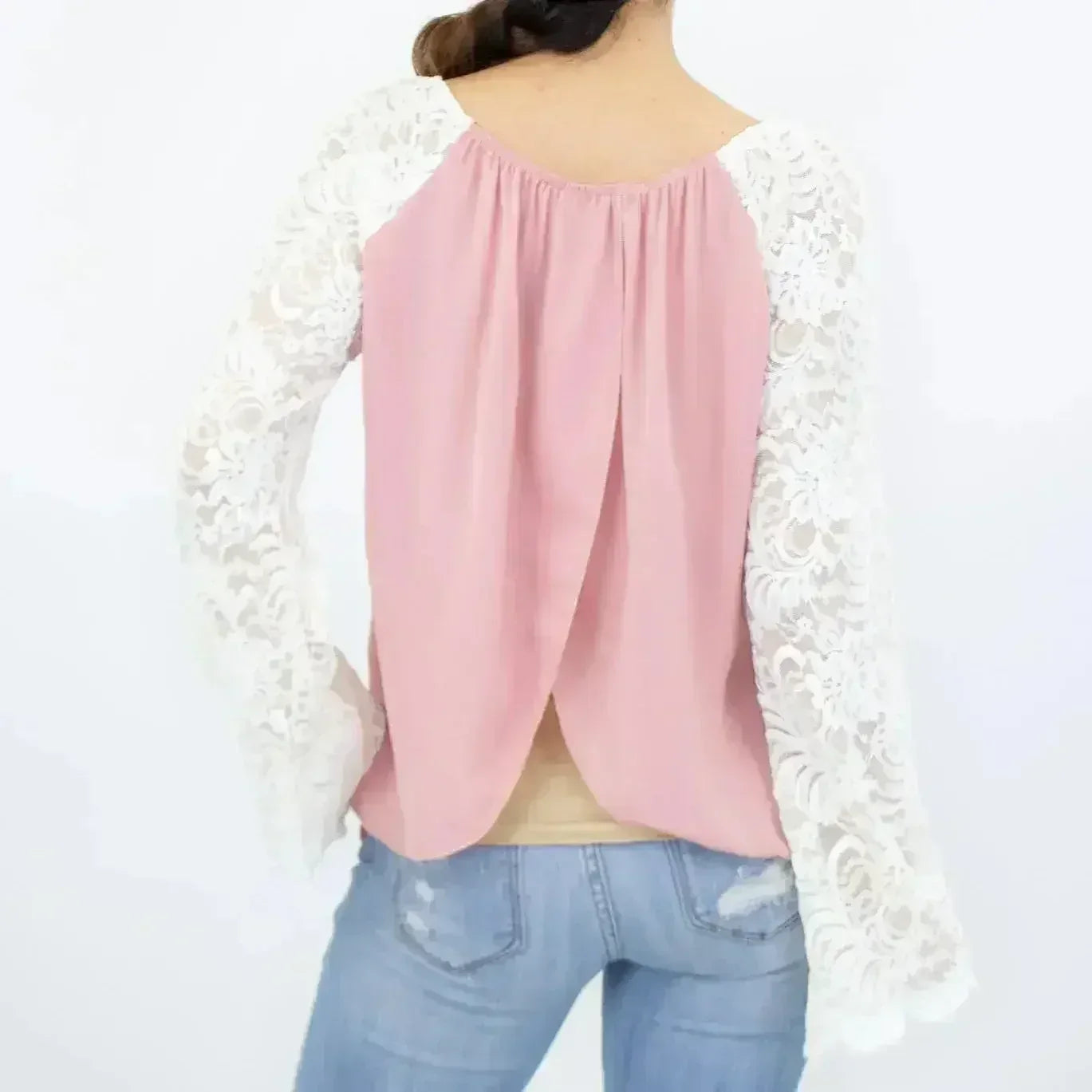 Lace Sleeve Backless Top - Rose | Femstylo Fashion | Made in USA - SJB-DIAMOND ELITES