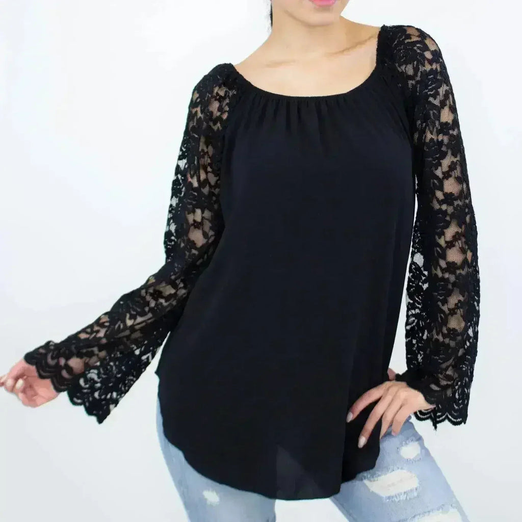 Lace Sleeve Backless Top - Black | Femstylo | Made in USA - SJB-DIAMOND ELITES