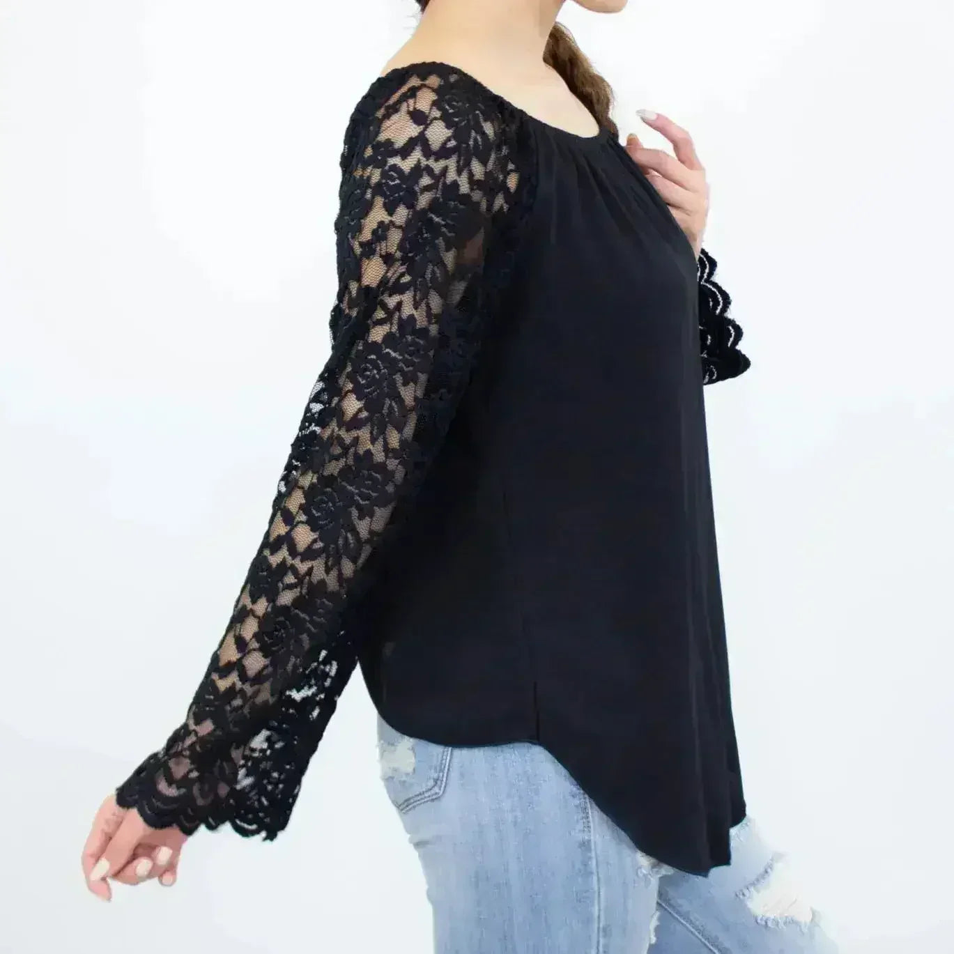 Lace Sleeve Backless Top - Black | Femstylo | Made in USA - SJB-DIAMOND ELITES