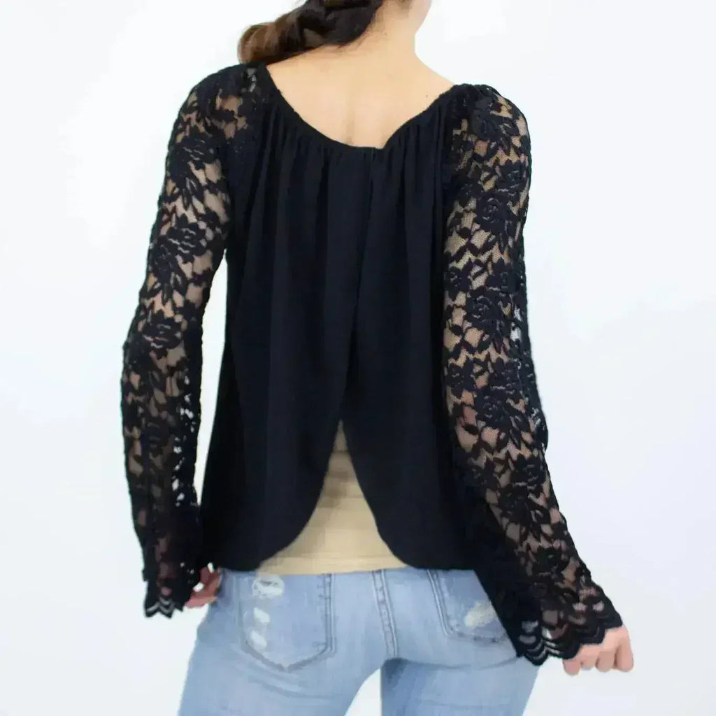 Lace Sleeve Backless Top - Black | Femstylo | Made in USA - SJB-DIAMOND ELITES