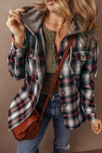 Plaid Hooded Shacket - Red Buffalo Check - Button-Up Overshirt Jacket