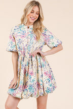 New Summer Floral Eyelet Lace Puff Sleeve Mini Shirt Dress For Women – Elegant, Trendy, Chic and Feminine Mini Shirt Dress with Puff Sleeves and Floral Eyelet Lace