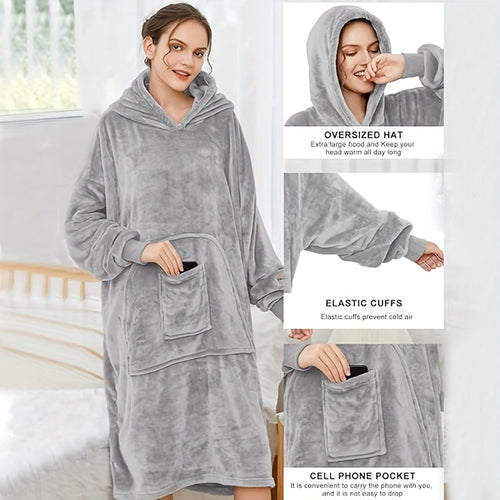 1pc Unisex Giant Hoodie Blanket - Cozy, Ultra-Soft & Warm, Oversized Wearable Sweatshirt with Big Pocket - Perfect for Adults, Men & Women Lounging Comfort Lootquake LLC