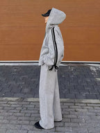 Side Striped Zip Up Hoodie and Pants Set THRIXINE