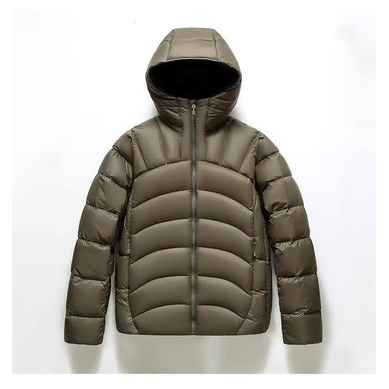 2025 New Unisex Hooded Down Jacket Couple Style Ribbed Pi-Mart