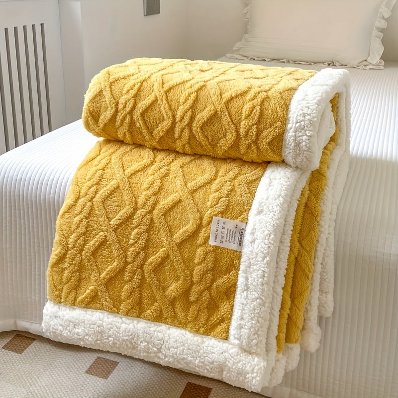 1pc Double-Sided Fleece Bed Blanket, Autumn And Winter Thickened Sofa Blanket, Air Conditioning Blanket, Suitable For All Seasons, Christmas present Lootquake LLC