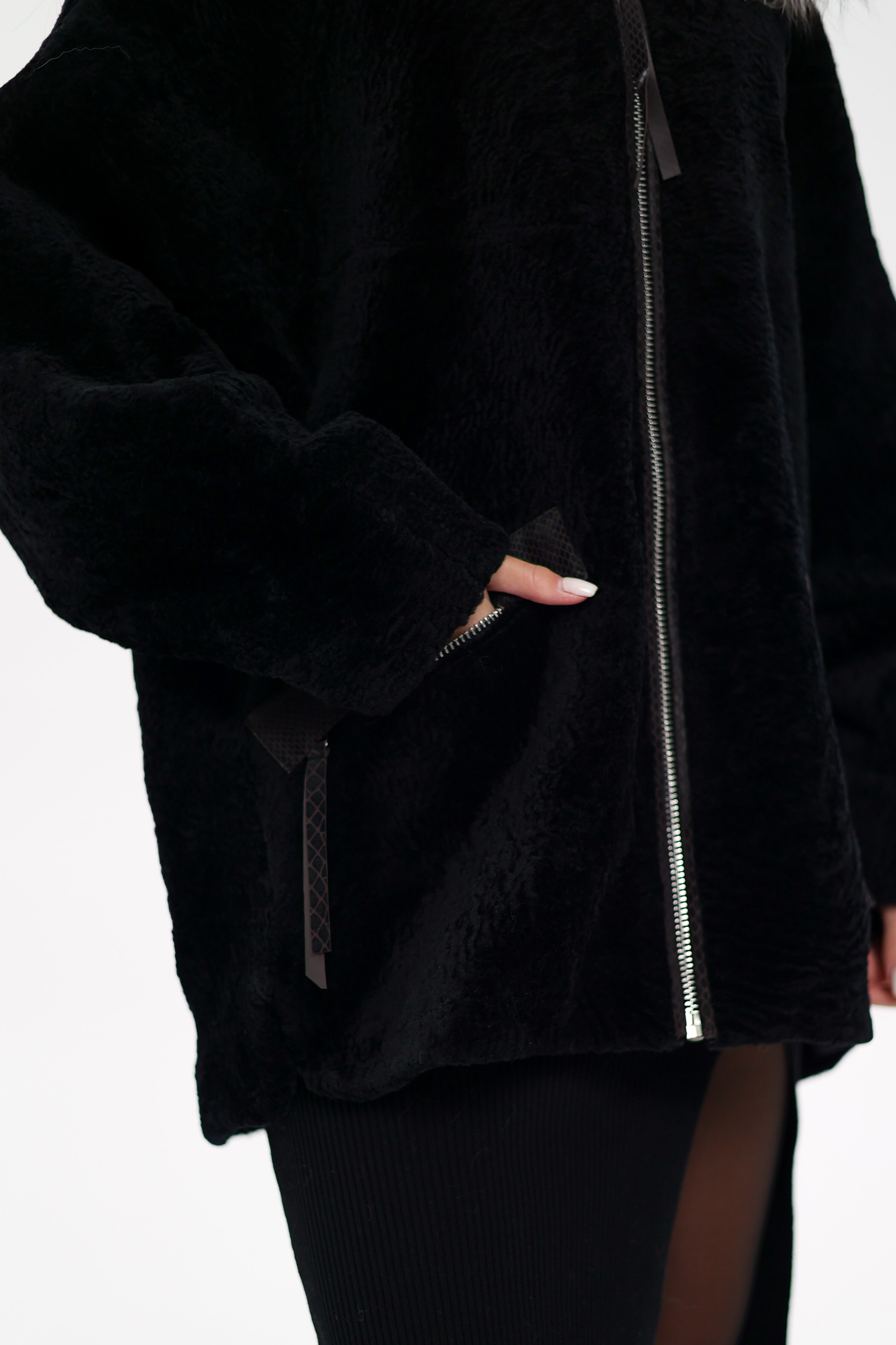 Palermo Genuine Astrakhan Silver Fox Trim Coat - SJB-DIAMOND ELITES
