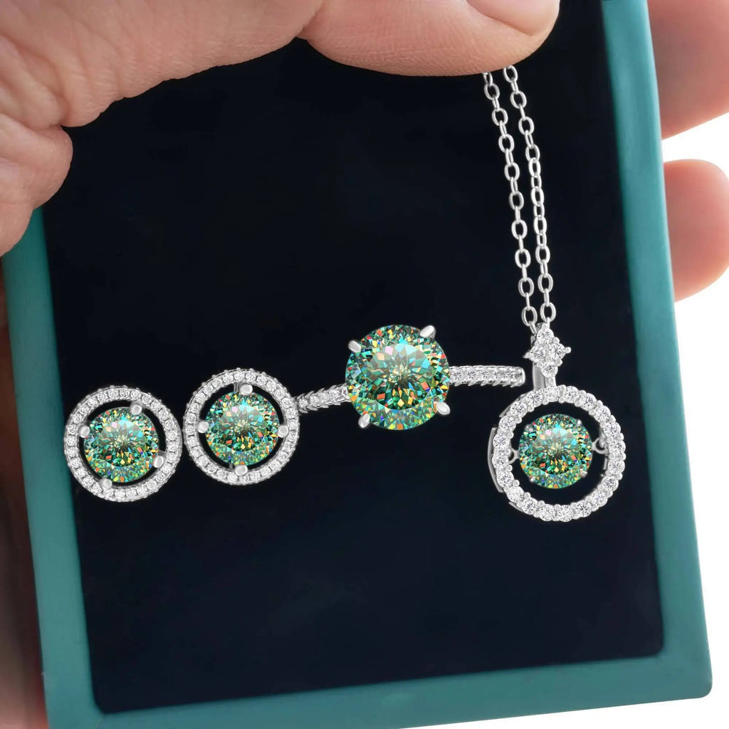 4Ct D Color Moissanite 925 Sterling Jewelry Set Ring Necklace Earrings BandsCo Straps