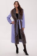 Genuine Silver Fox Virgin Wool Wrap Coat in Lavender - SJB-DIAMOND ELITES