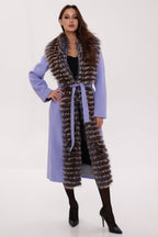 Genuine Silver Fox Virgin Wool Wrap Coat in Lavender - SJB-DIAMOND ELITES