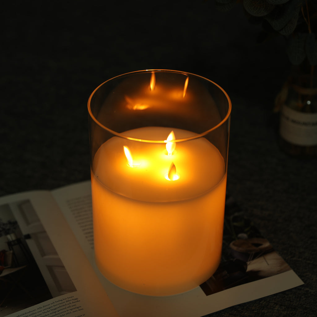 8''High 3-Wick Glass Battery Operated  Flameless Candles White Lootquake LLC