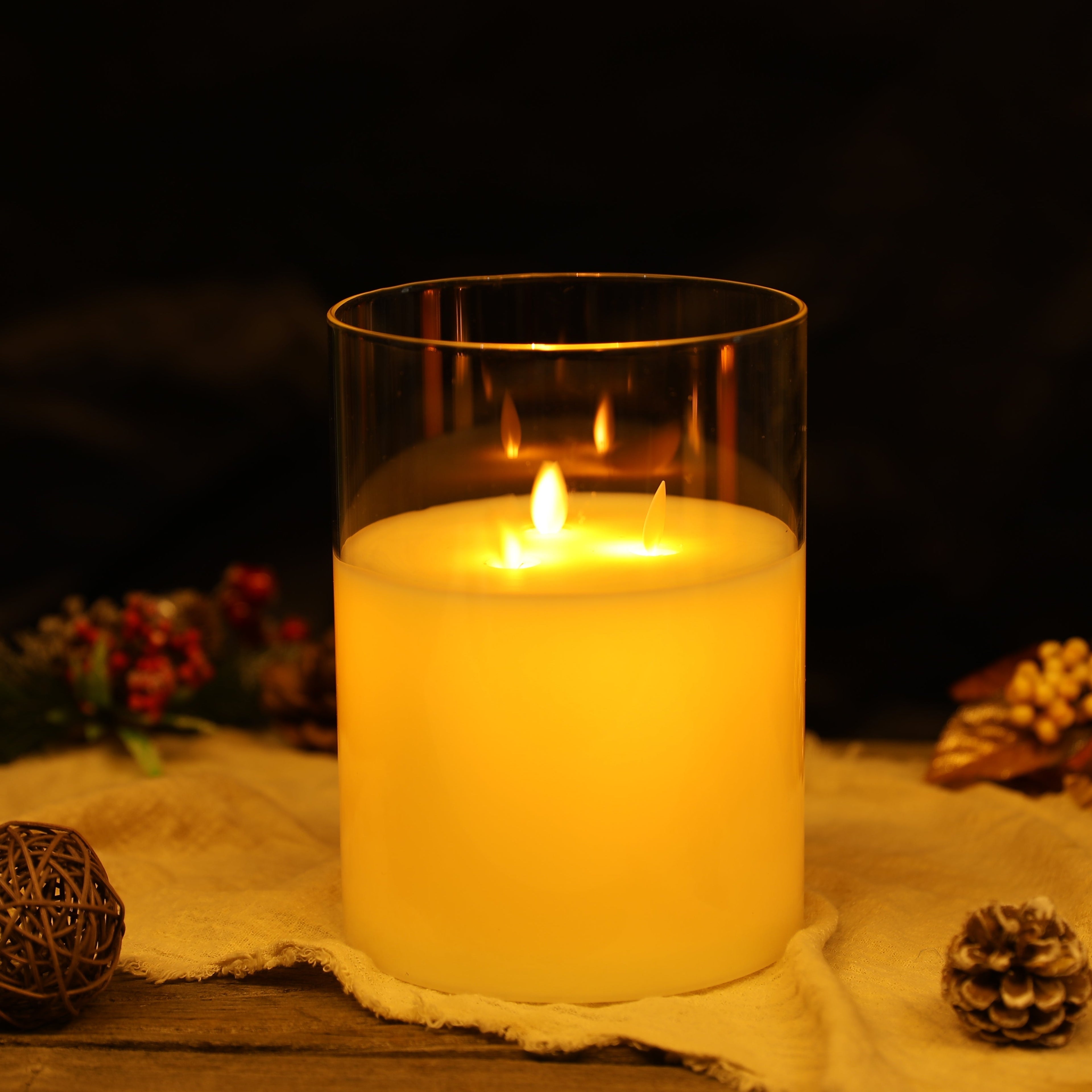8''High 3-Wick Glass Battery Operated  Flameless Candles White Lootquake LLC