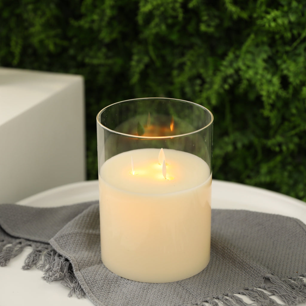 8''High 3-Wick Glass Battery Operated  Flameless Candles White Lootquake LLC