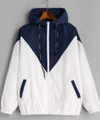 Color Block Hooded Jacket with Elastic Waist (Summer)