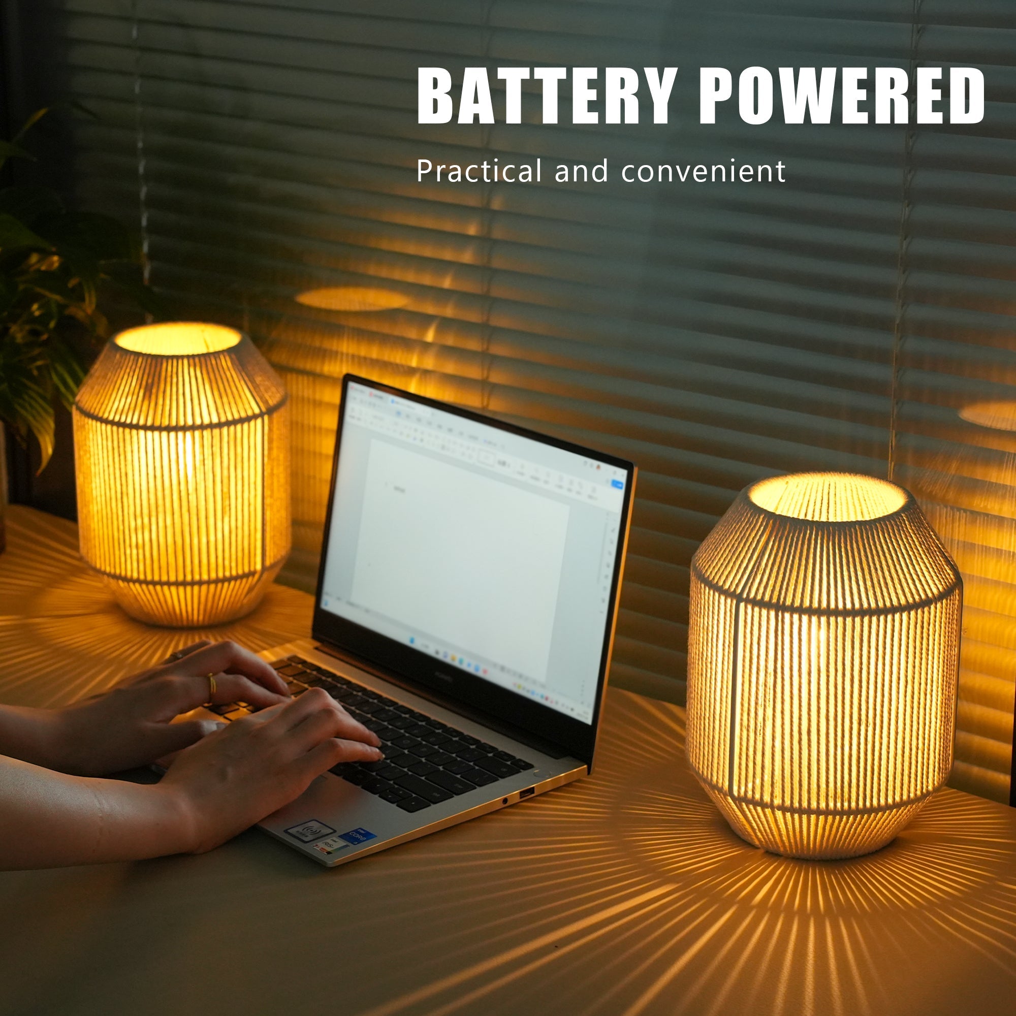 JHY DESIGN 2-Pack 8.5"H Woven Cotton Rope Table Lamps: Cordless, Battery-Powered, 6-Hr Timer Lootquake LLC