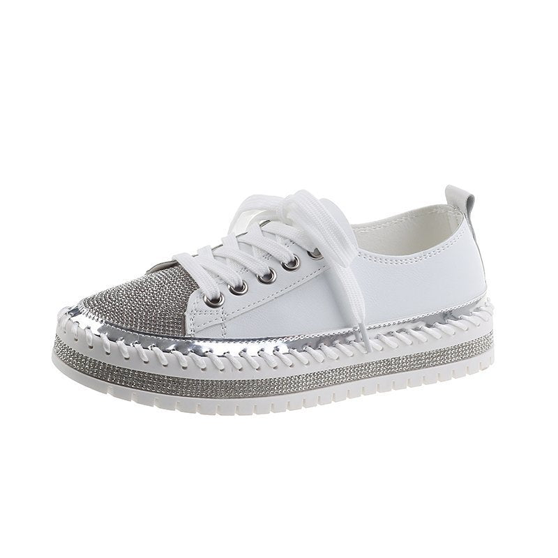 Womens Leopard Sneakers Women Canvas Shoes Leisure Lace-Up Sneakers Rhinestone Shiny Flat Charming Shoes Platform Leisure Low Sneakers Stevvex