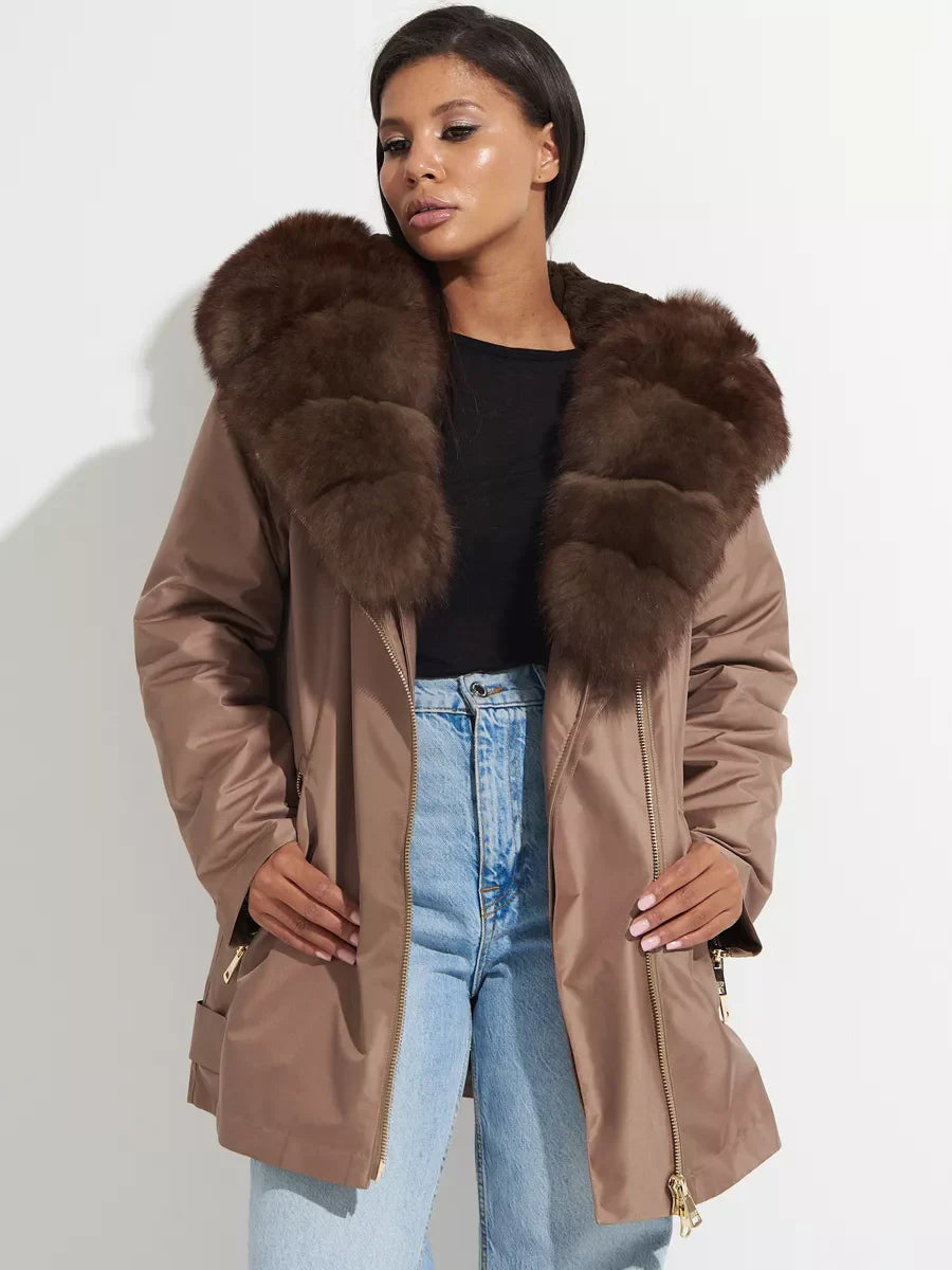 Genuine Polar Fox Fur Trim Rabbit Fur Insulated Parka - SJB-DIAMOND ELITES