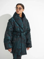 Monochrome Jacquard Down Coat in Vintage Emerald - SJB-DIAMOND ELITES
