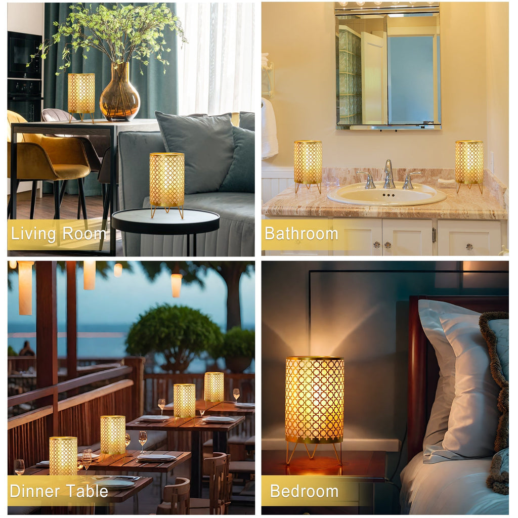 TRIROCKS Set of 2 Battery Operated Lamp 9'' High Cordless Table Lamp Battery Powered Lanterns with 6H Timer for Home Living Room Weddings Parties Patio Events Outdoors Indoors Shelf(Gold) Lootquake LLC