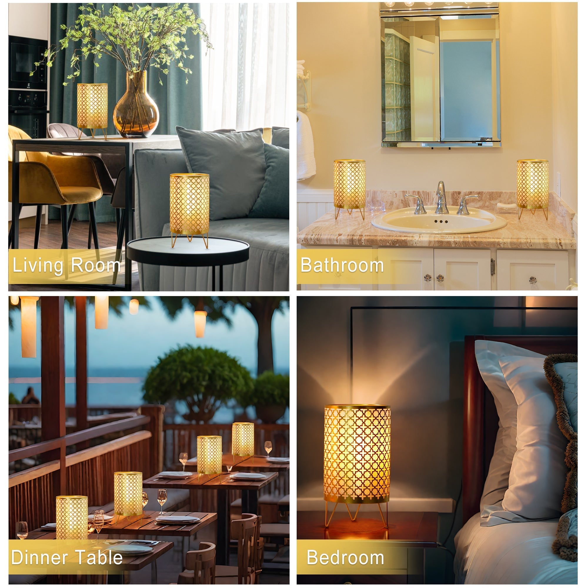 TRIROCKS Set of 2 Battery Operated Lamp 9'' High Cordless Table Lamp Battery Powered Lanterns with 6H Timer for Home Living Room Weddings Parties Patio Events Outdoors Indoors Shelf(Gold) Lootquake LLC