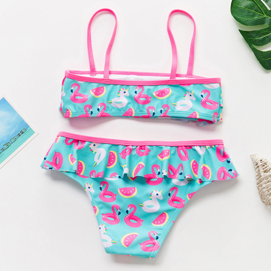3-16Y Cartoon Two-piece Girls Swimwear Ruffle Swimsuit Bikini Set One Shoulder Beachwear Princess Two Piece Bathing Suit Children Swimwear Girls Swimsuit Bikini Set Stevvex
