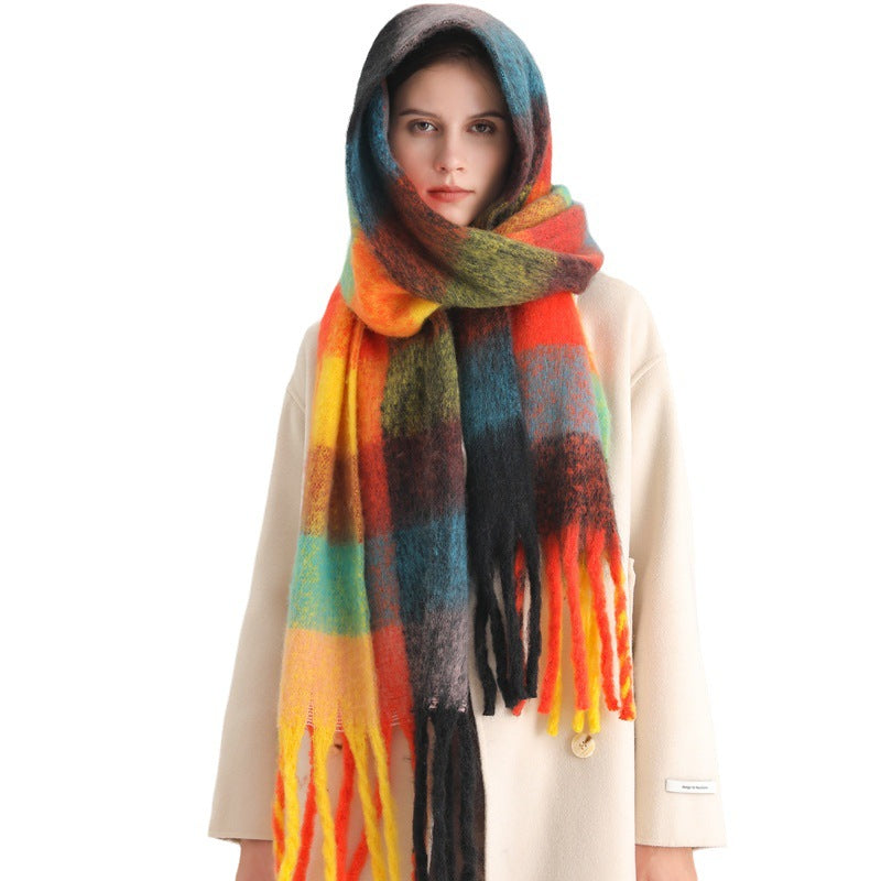 New Luxury Winter Soft Head Wraps Plaid Scarf Shawls Cashmere  Warm Cashmere Scarves Rainbow For Women Stevvex