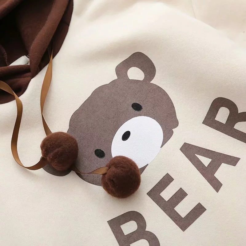 Woman Bear Cap Hoodies Sweatshirt Top Women Long Sleeve Ribbon Hair Ball Cute Sweatshirt Hooded Jumper Pullover Hoodie Hooded Sweatshirt Stevvex
