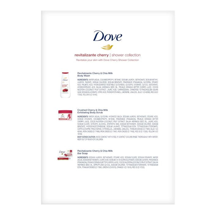 Dove Revitalizing Cherry Collection Gift Set – Cherry & Chia Milk Body Wash, Exfoliating Body Polish + Soap Bar (3 Piece Set)