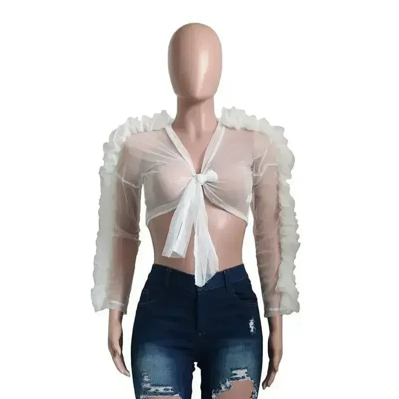 Black gothic style woven crop top women Sexy transparent club - SJB-DIAMOND ELITES
