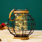 7.3" Tall Battery Powered Table Lamp-Hemp Rope Cage-Style Fairy Decorative Table Lamp