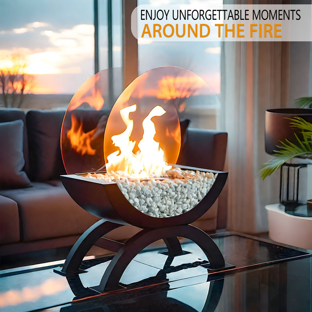 Portable Round Tabletop Fireplace 48cm H – Clean Burning Bio Ethanol, Ventless Glass Fire Bowl, Lootquake LLC