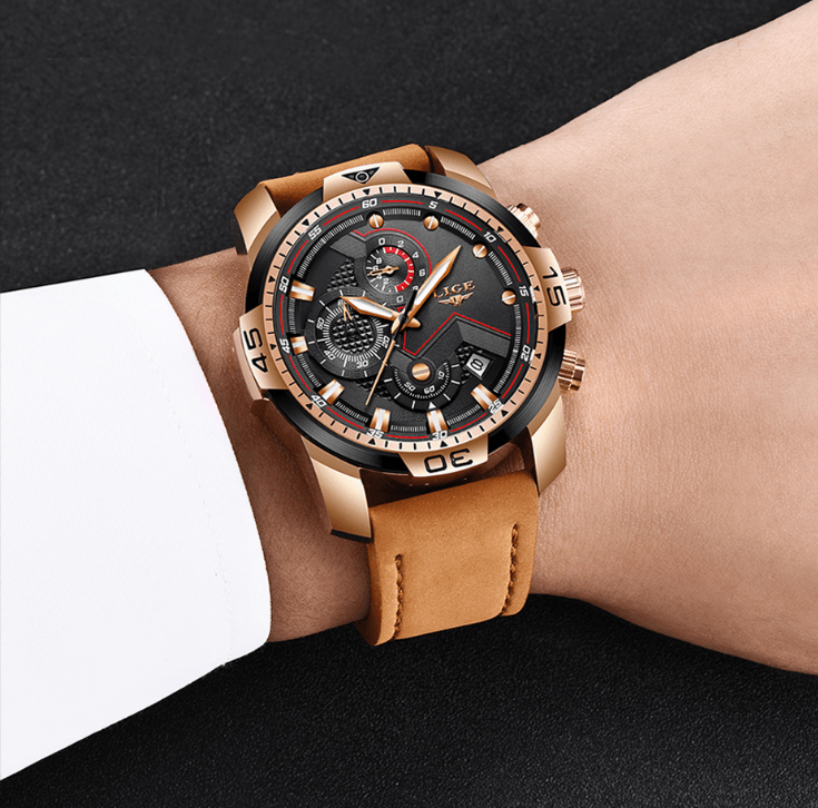 Men's Elegant Waterproof  Watch With Leather Straps   Business Style Watches Unique Design Perfect Gift For Your Man Stevvex