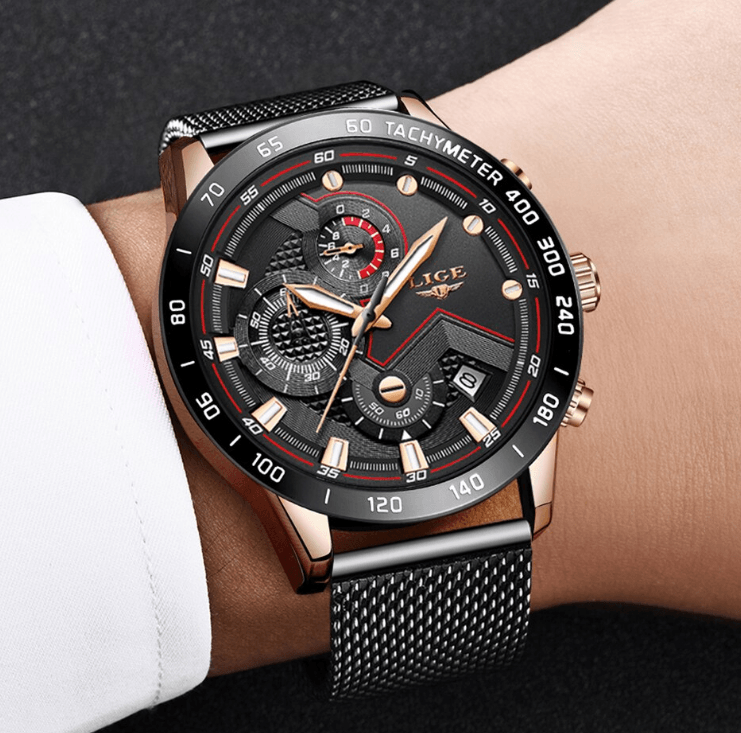 Men's Sports Waterproof Watch With  Stainless Steel Bracelet Unique Design Perfect Gift For Your Man Stevvex