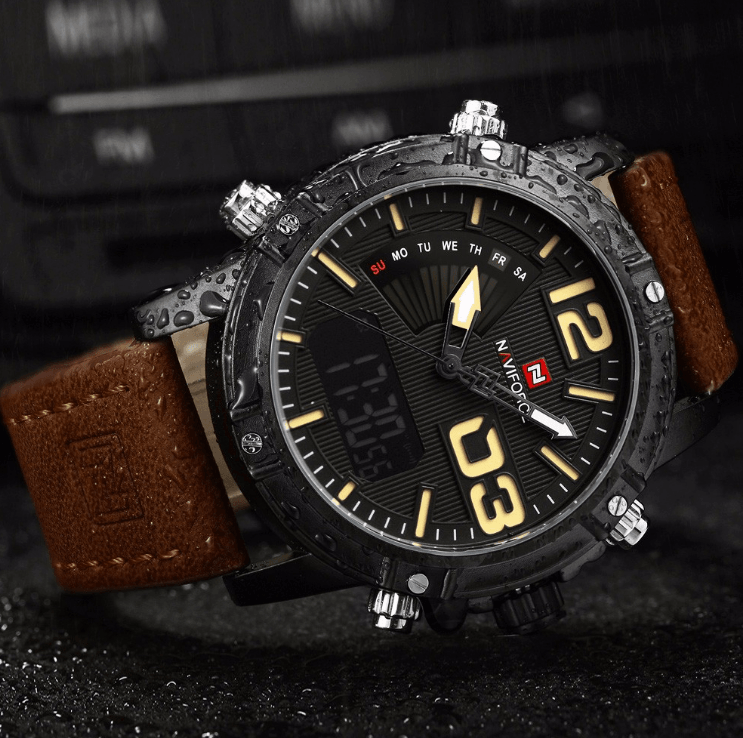 Men's Multifunction Digital Analog Waterproof Watch With Alarm And Automatic Time Zones Unique Design Excellent Gift - SJB-DIAMOND ELITES