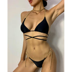 Luxury Black Bikini Set Chain Swimsuit Female Black Swimwear Women Summer Bathing Suit Women V-Wired Underwire Push Up High Cut Bikini Set Two Pieces Bathing Suit Stevvex