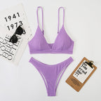 Split Wave Pattern Ladies Bikini Mesh Three Piece Set Women High Waist String Floral Printed 2 Piece Bathing Suits Solid Color Bikinis Sets Bathing Suit Female Beachwear