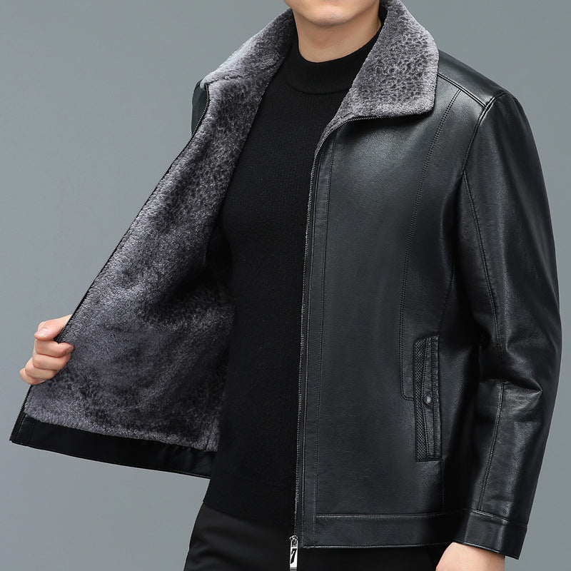 Men's Casual Loose Thick Leather Jacket Pi-Mart