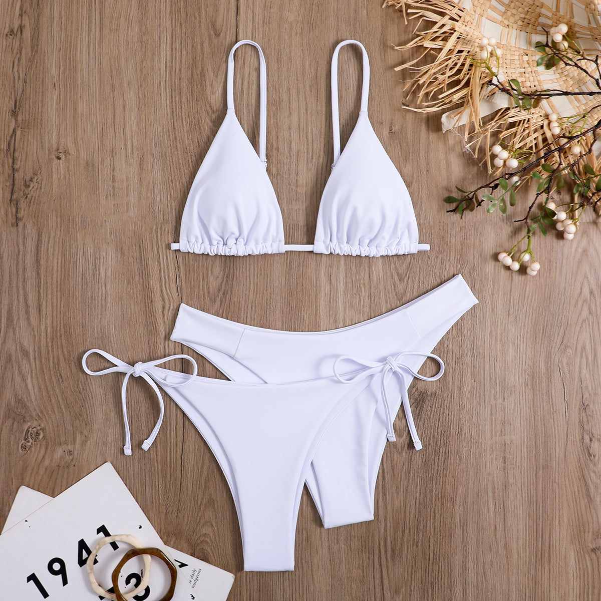 Essential Edge 3-Piece Bikini Set for Women – Solid Color High-Cut Triangle Top Two-Style Bottoms with Side Lace-Up Design & Quick-Drying Comfort – Versatile Women's Swimwear for Summer Pool Beach & Travel Stevvex