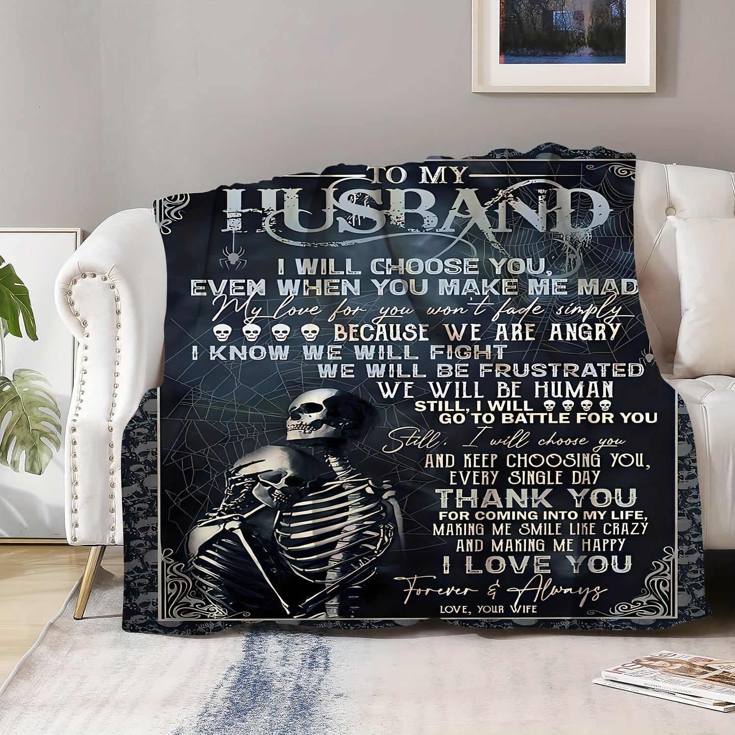 1pc Flannel Blanket To Husband As A Gift, Warm And Cozy Soft Flannel Blanket, Suitable For Bed, Bedroom, Study, Travel, Camping