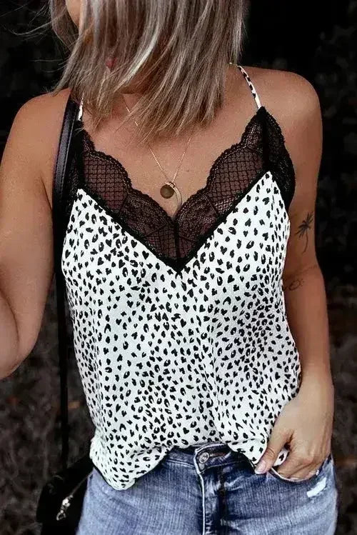Spaghetti Strap Printed Lace Tank Top - SJB-DIAMOND ELITES
