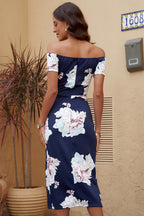 Charming Printed Off-Shoulder Midi Dress with Slit Classy & Feminine Look