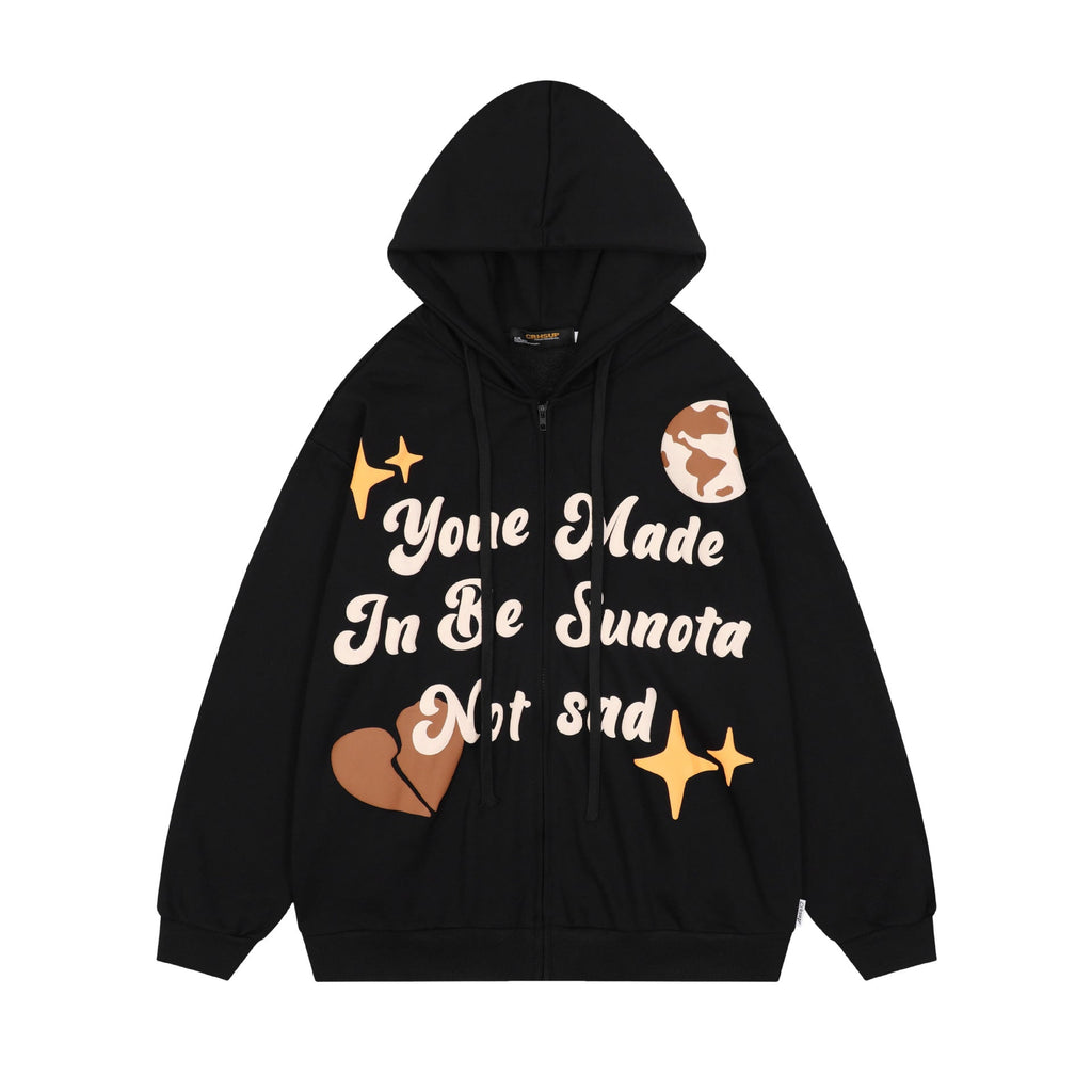 Unisex Hooded Printed Cardigan Hoodie Pi-Mart
