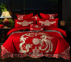 Red Wedding Four-piece Set Wholesale Cotton Wedding Embroidery Bedding Pure Cotton Marriage Bed Xi Quilt Cover Dragon And Phoenix Pi-Mart