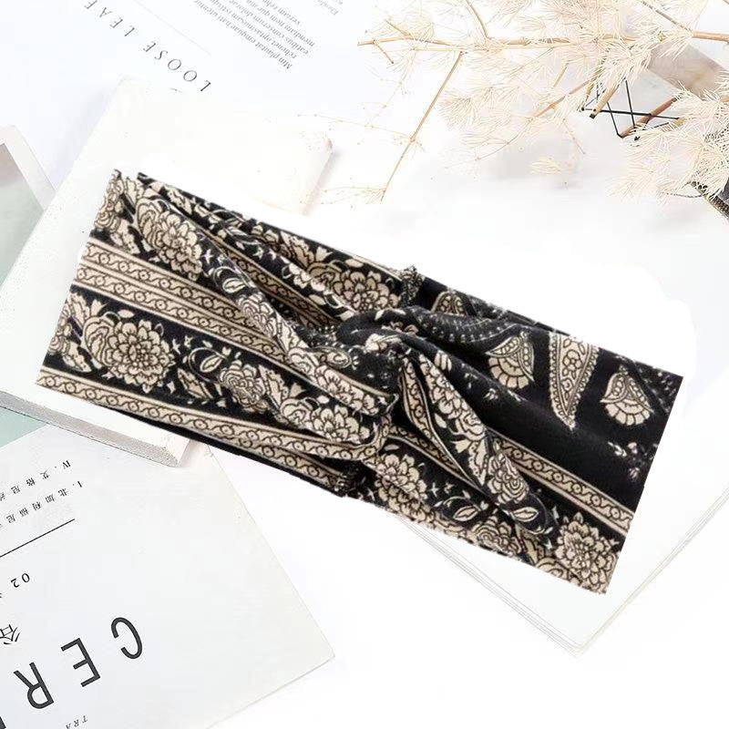 Sweat-absorbent And Anti-perspirant Bundled Headband With Wide-brimmed Print Headband Pi-Mart