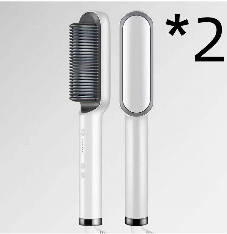 New 2 In 1 Hair Straightener Hot Comb Negative Ion Curling Tong Dual-purpose Electric Hair Brush Pi-Mart
