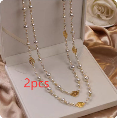 Retro Multi-layer Pearls Necklace Fashion Long Sweater Chain Versatile Accessories For Women Pi-Mart