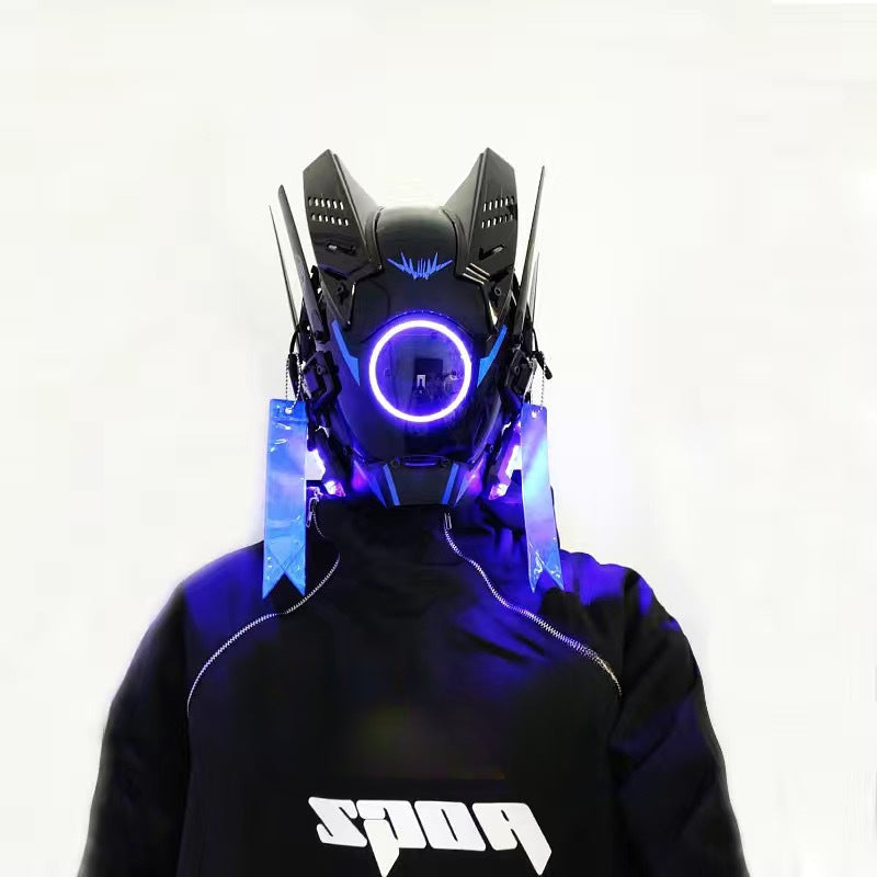 Punk mask round lights wing braids triangle lights music festival LED glow tech sense boy helmet Halloween - SJB-DIAMOND ELITES