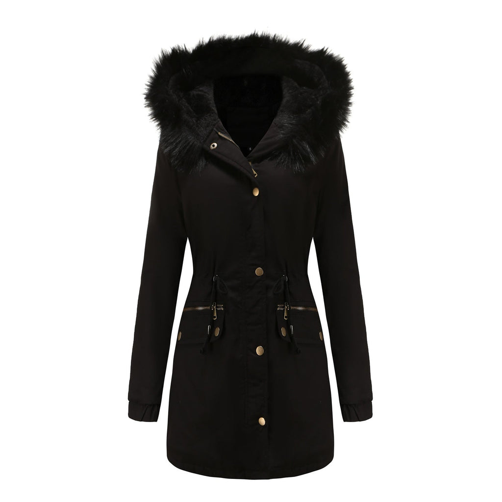Women's Mid-length Fur Collar Coat Parker Cotton-padded Coat Pi-Mart
