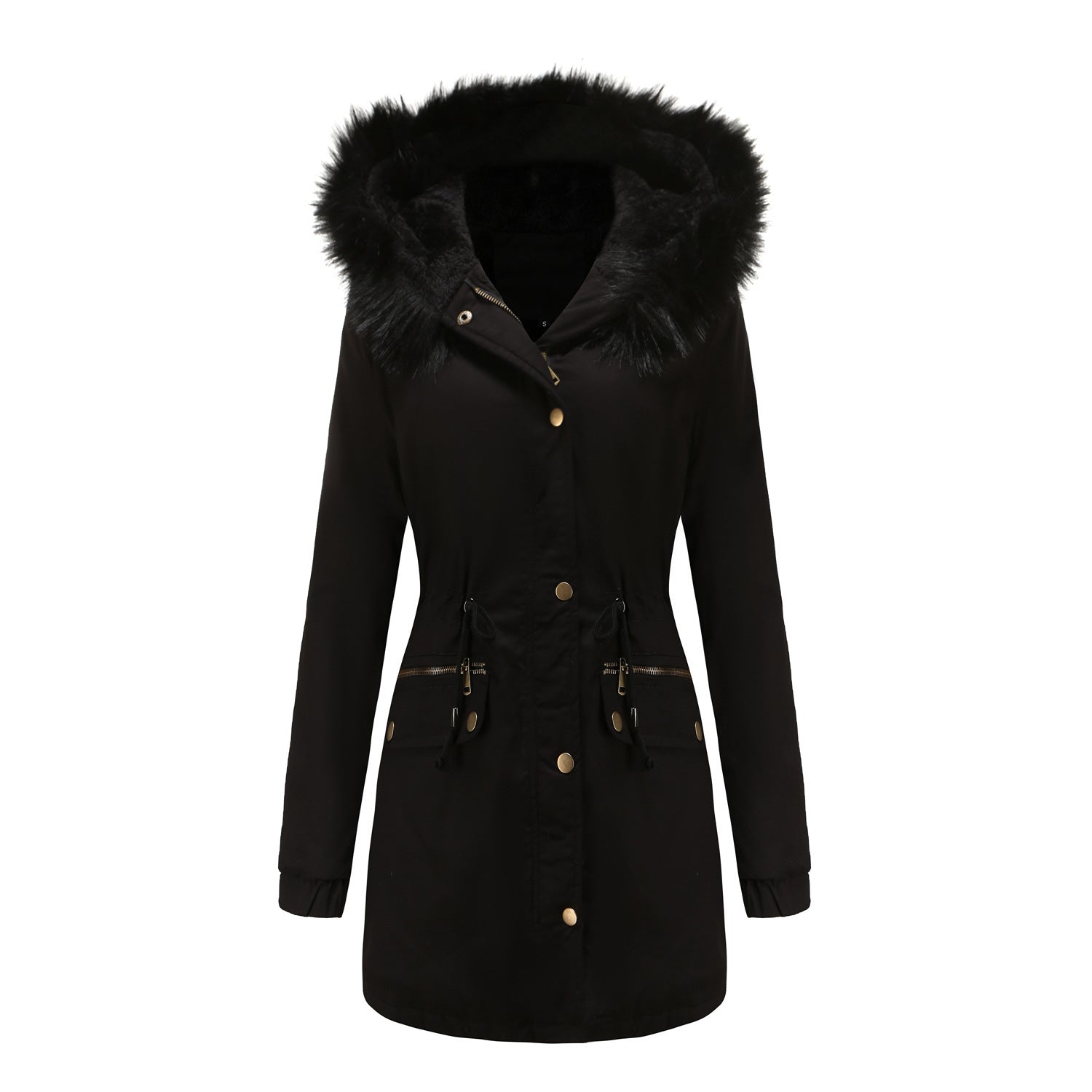 Women's Mid-length Fur Collar Coat Parker Cotton-padded Coat Pi-Mart